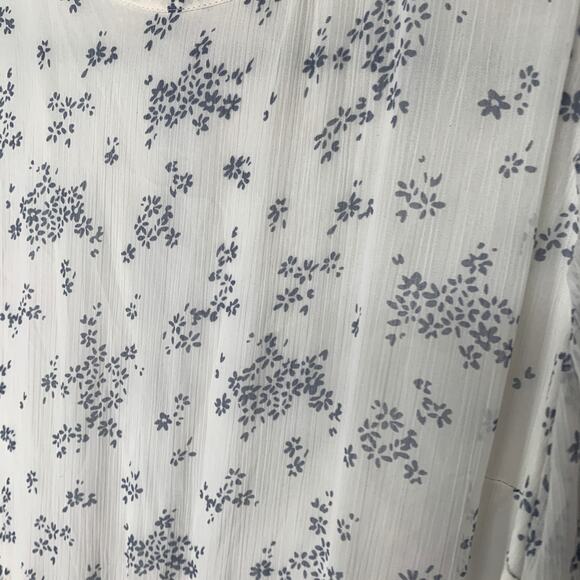 Abercrombie & Fitch Women Dress S White Blue Floral Sheer Balloon Sleeve Chiffon - Picture 3 of 11